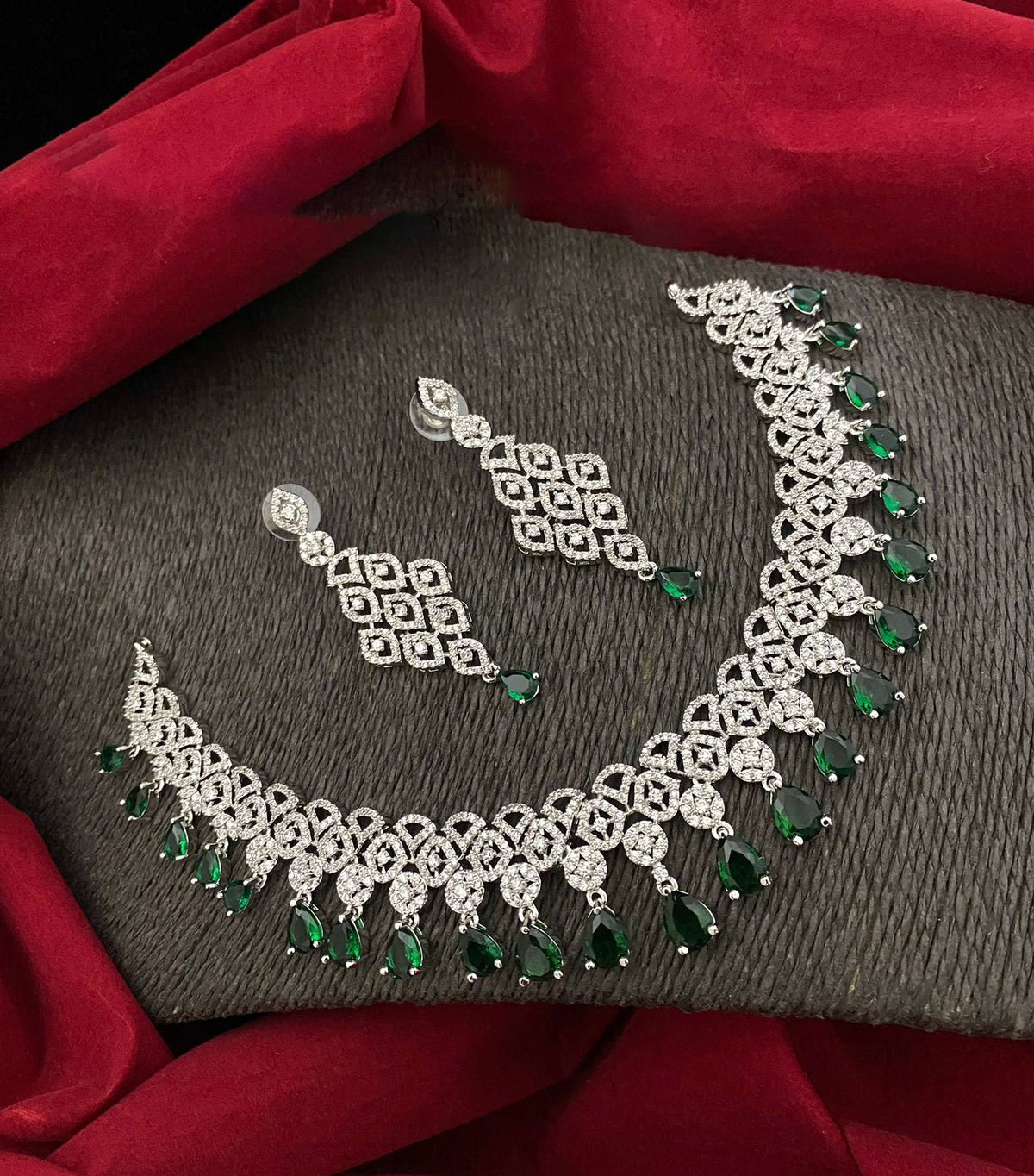 Glamorous AD Necklace Set with CZ Stones for Bridal Wedding Indian and Pakistani Jewelry