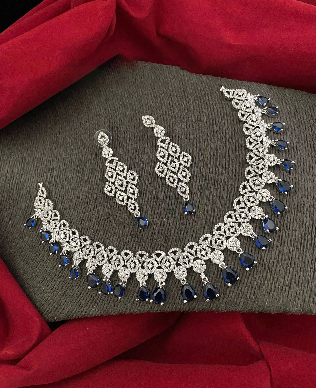 Glamorous AD Necklace Set with CZ Stones for Bridal Wedding Indian and Pakistani Jewelry