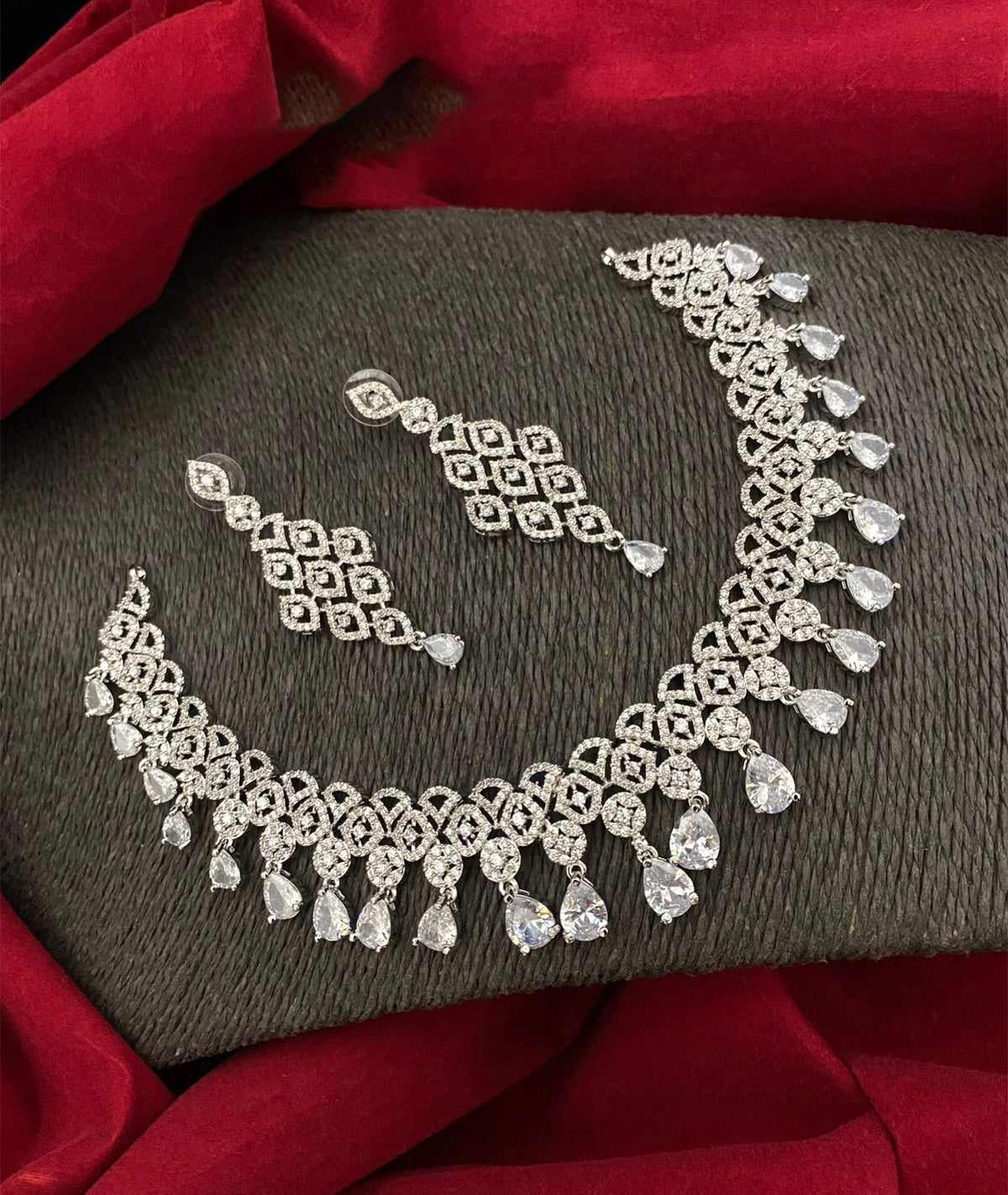 Glamorous AD Necklace Set with CZ Stones for Bridal Wedding Indian and Pakistani Jewelry