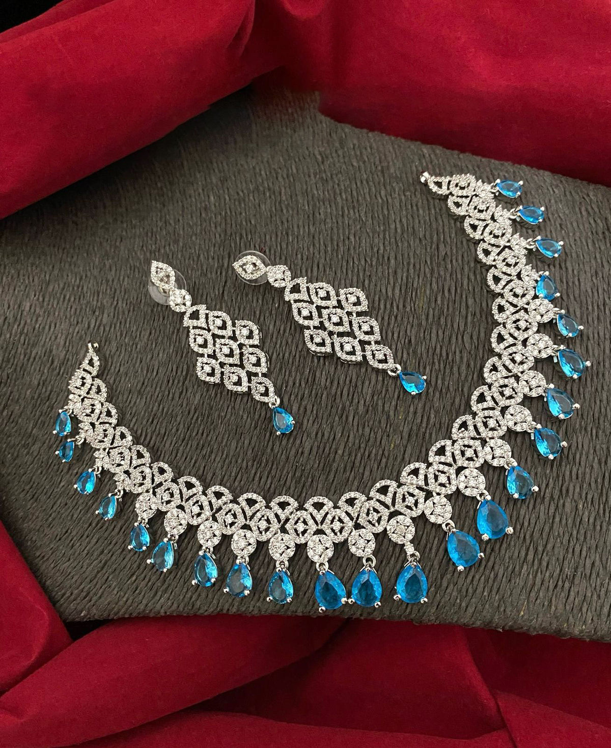 Glamorous AD Necklace Set with CZ Stones for Bridal Wedding Indian and Pakistani Jewelry