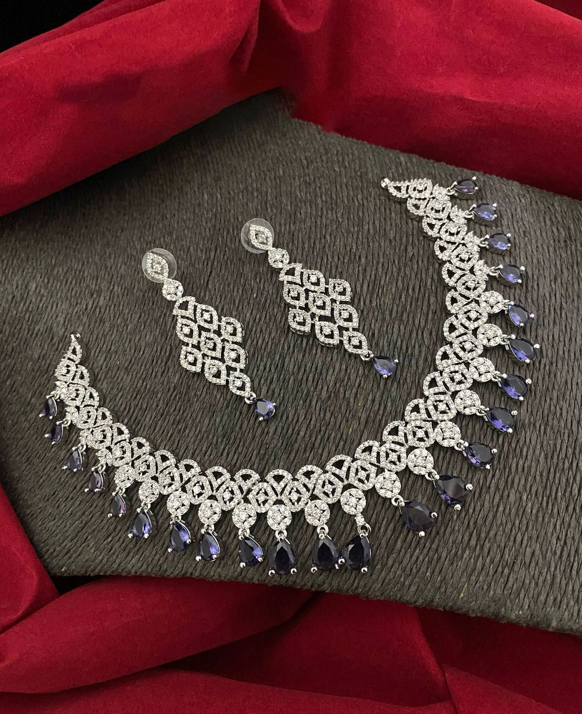 Glamorous AD Necklace Set with CZ Stones for Bridal Wedding Indian and Pakistani Jewelry