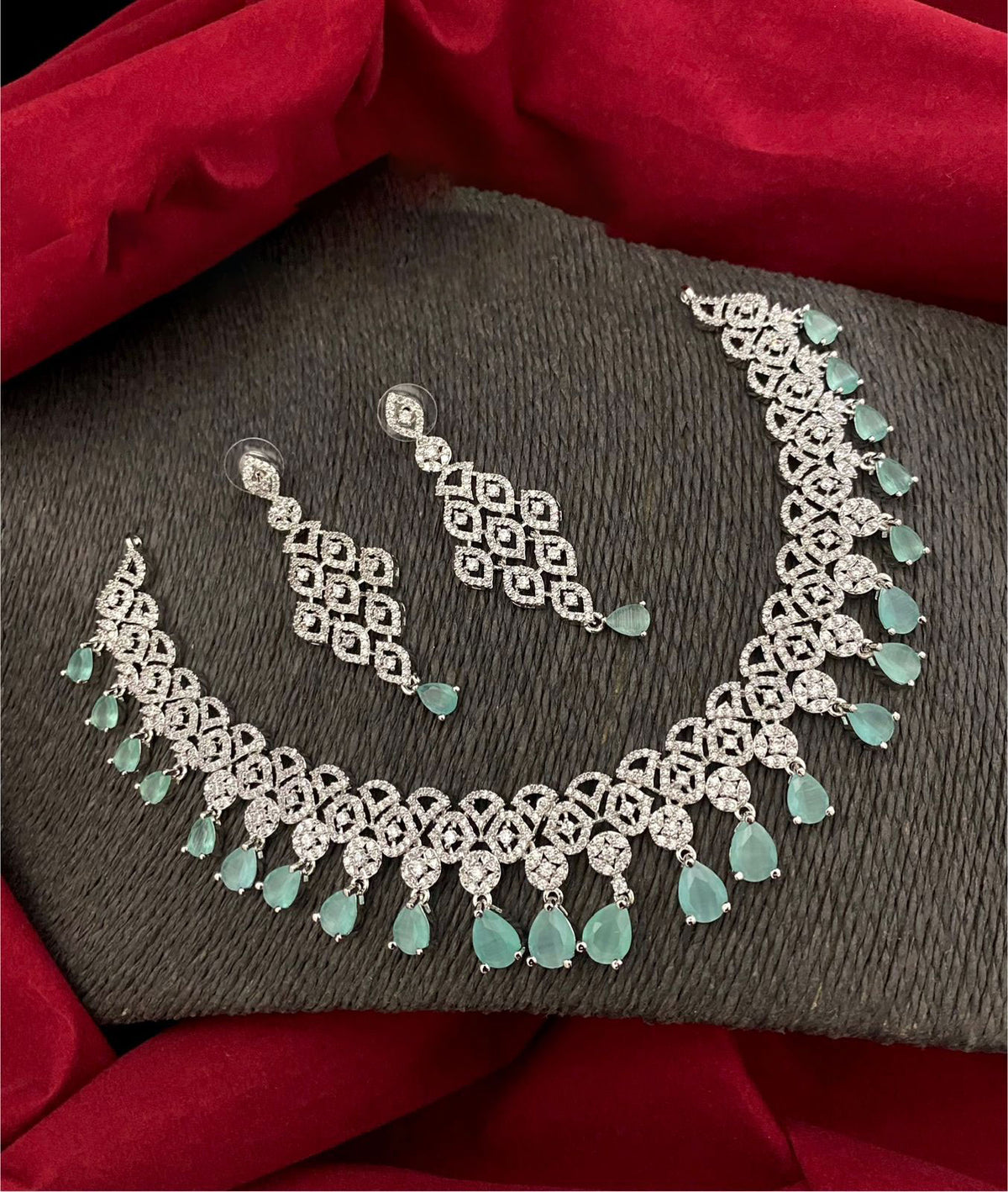 Glamorous AD Necklace Set with CZ Stones for Bridal Wedding Indian and Pakistani Jewelry