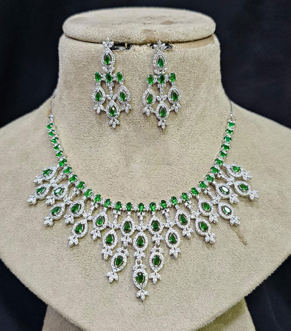 Bollywood Style AD Choker Set for Indian Wedding Jewelry with American Diamond Sparkle