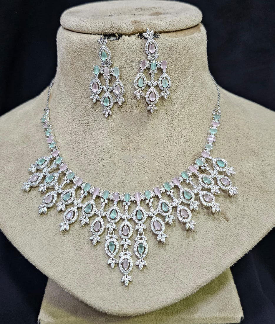 Bollywood Style AD Choker Set for Indian Wedding Jewelry with American Diamond Sparkle