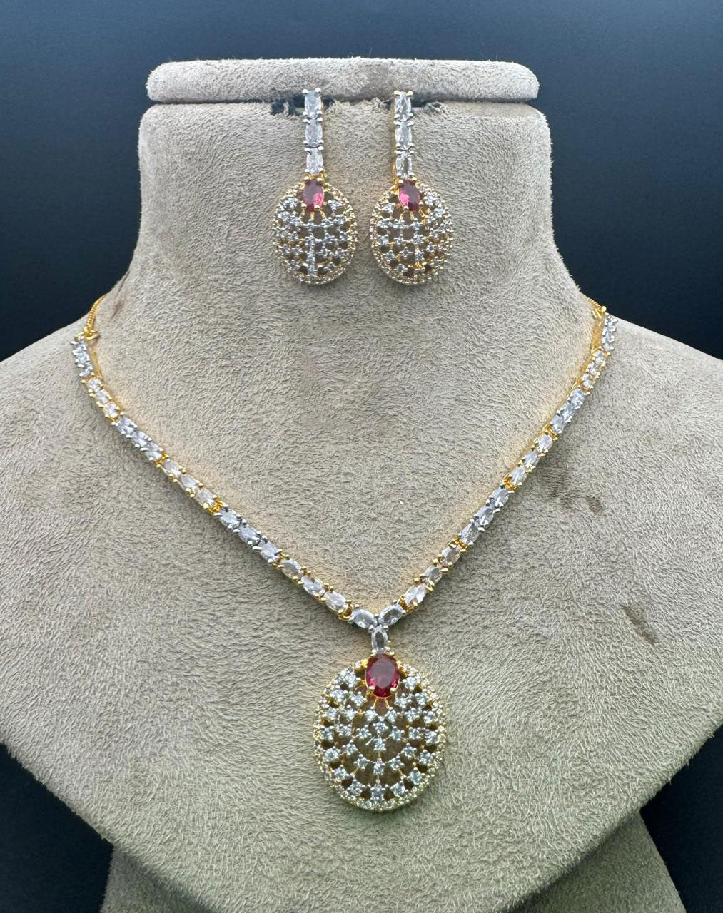 Exquisite CZ Necklace Set with AD Choker Perfect for Bridal Indian or Pakistani Wedding Looks