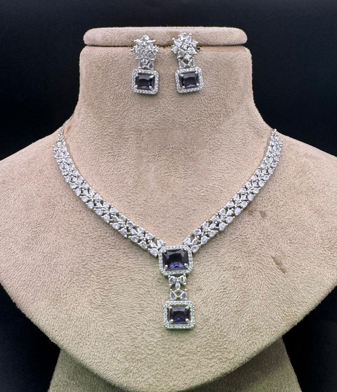 Beautiful AD Choker Set with American Diamond and Silver Finish for Indian Wedding Jewelry