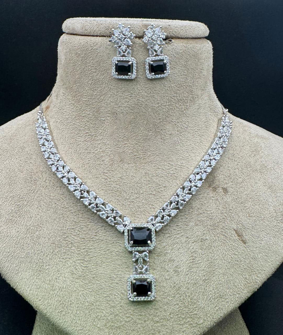 Beautiful AD Choker Set with American Diamond and Silver Finish for Indian Wedding Jewelry