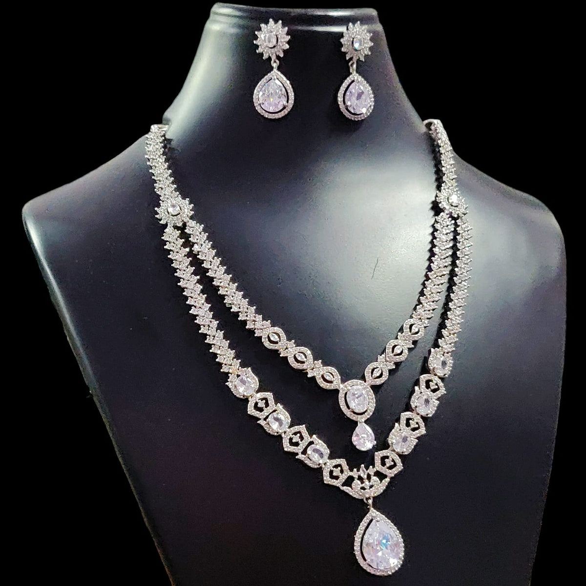 Elegant AD Necklace Set for Indian Wedding and Bridal Occasions with Stunning Silver Finish