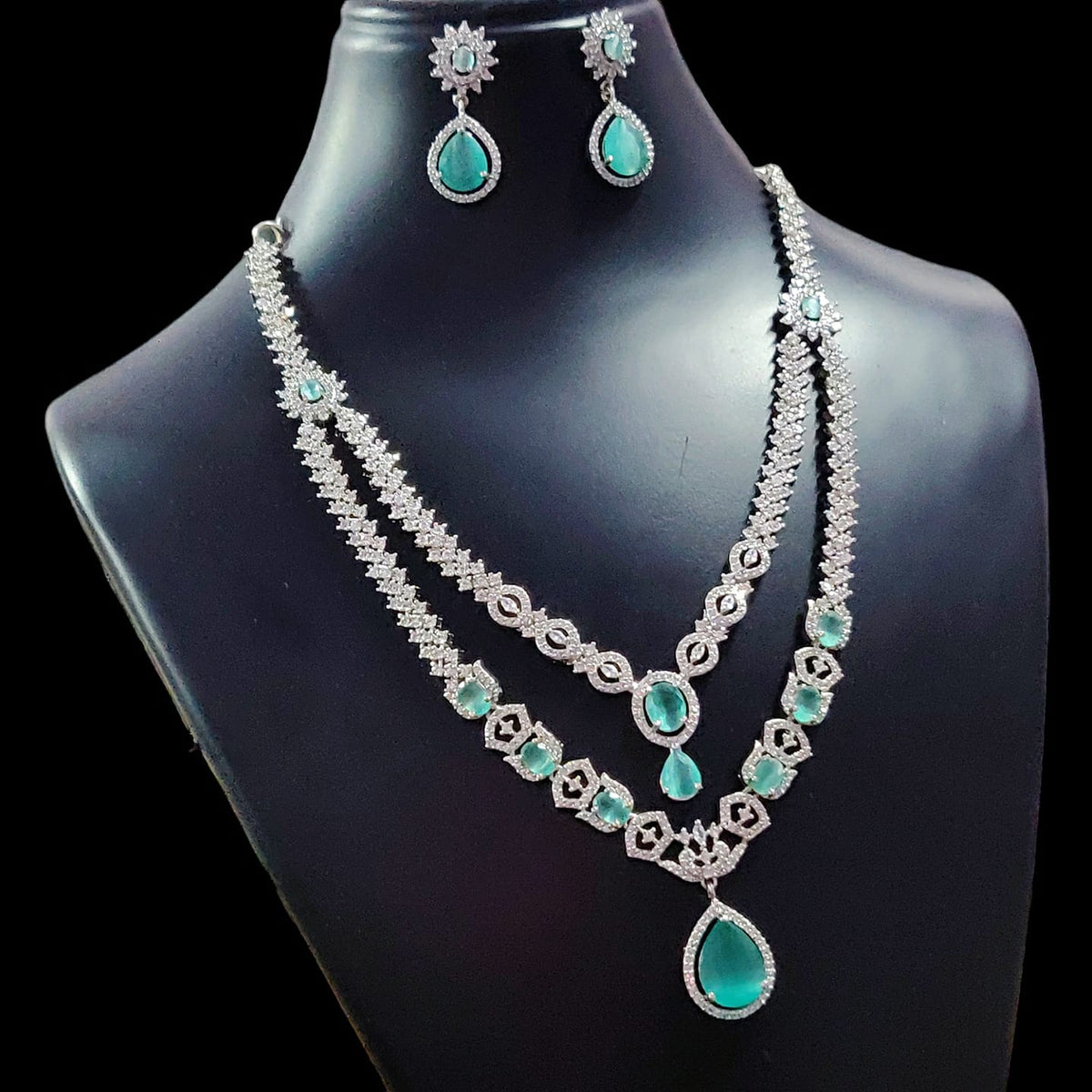 Elegant AD Necklace Set for Indian Wedding and Bridal Occasions with Stunning Silver Finish