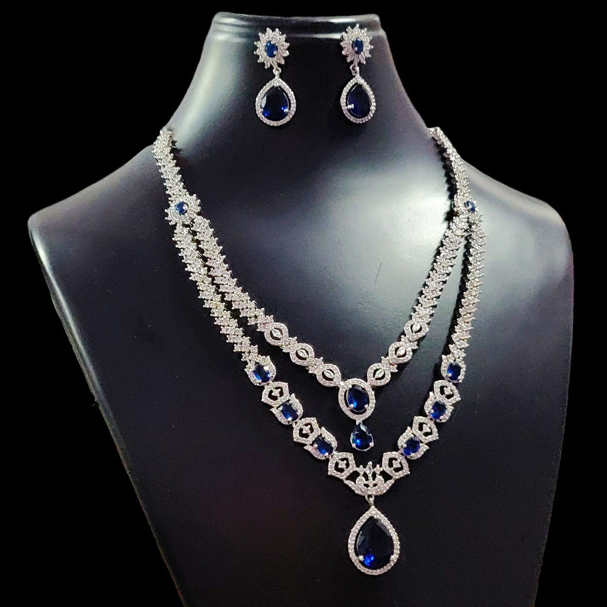 Elegant AD Necklace Set for Indian Wedding and Bridal Occasions with Stunning Silver Finish