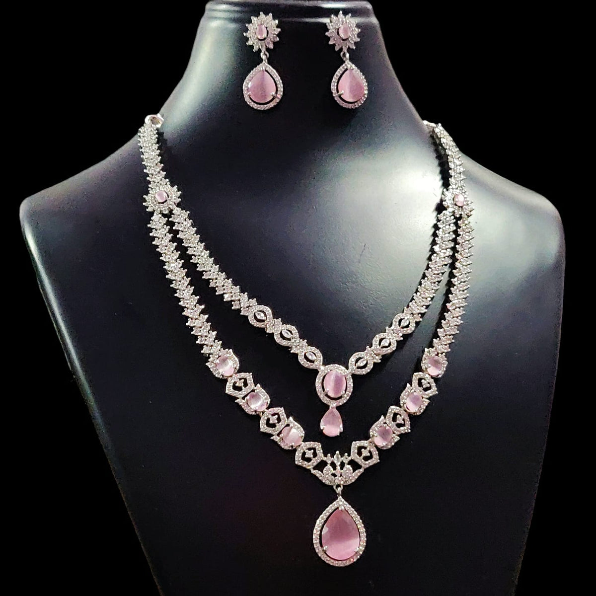 Elegant AD Necklace Set for Indian Wedding and Bridal Occasions with Stunning Silver Finish