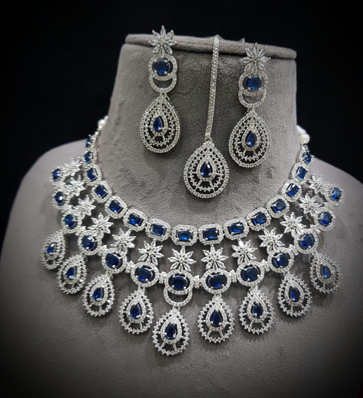 Stunning CZ Necklace Set with Maangtika American Diamond AD Design Perfect for Weddings and Engagements