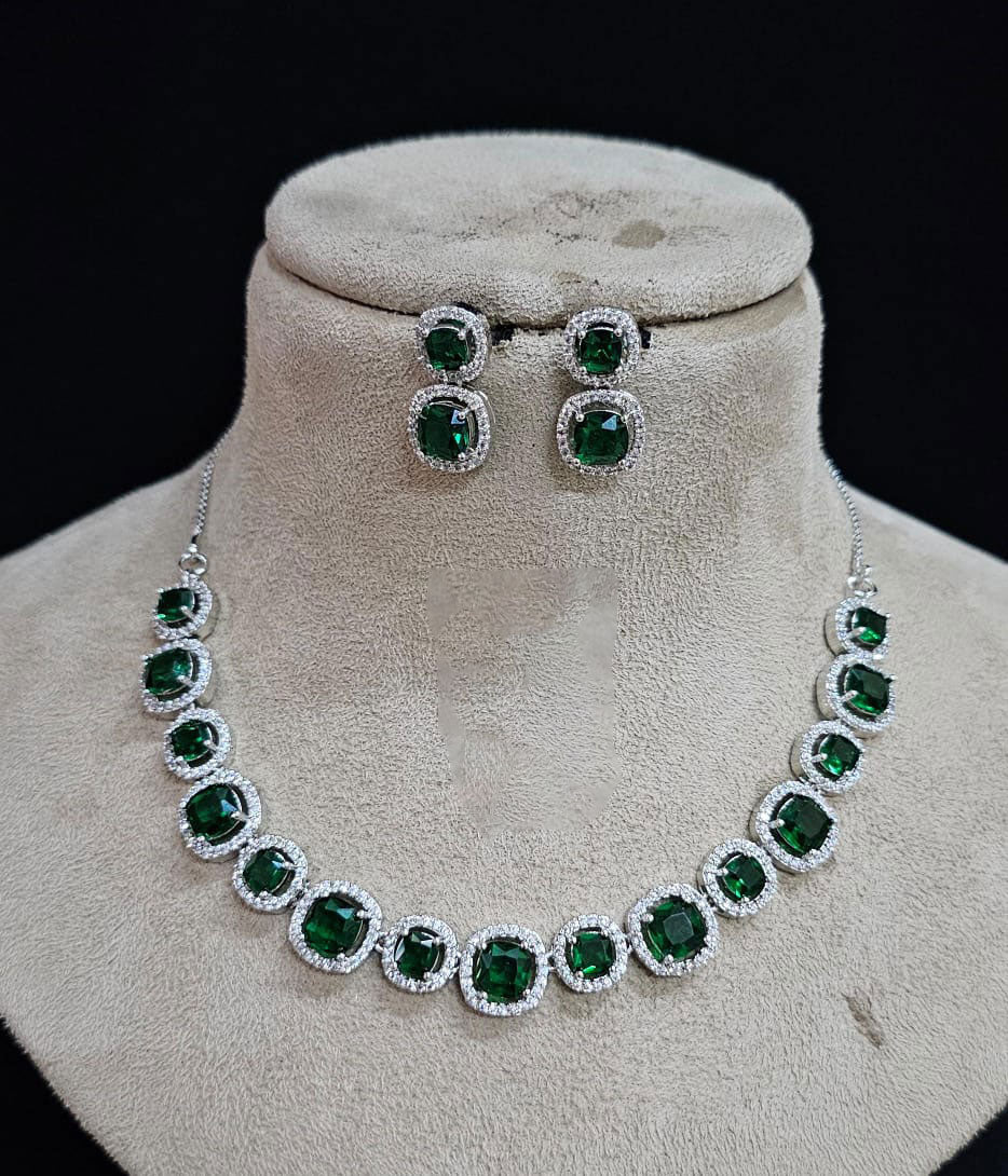 Bollywood Inspired AD Necklace Set with CZ Stones for Indian Wedding Engagement and Bridal Wear