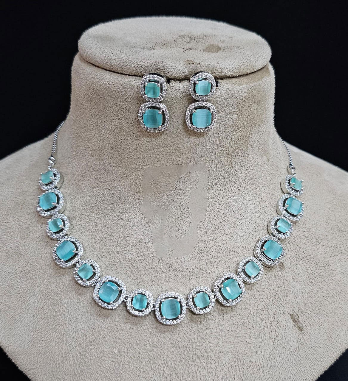 Bollywood Inspired AD Necklace Set with CZ Stones for Indian Wedding Engagement and Bridal Wear