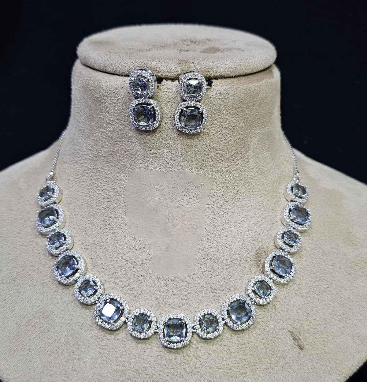 Bollywood Inspired AD Necklace Set with CZ Stones for Indian Wedding Engagement and Bridal Wear