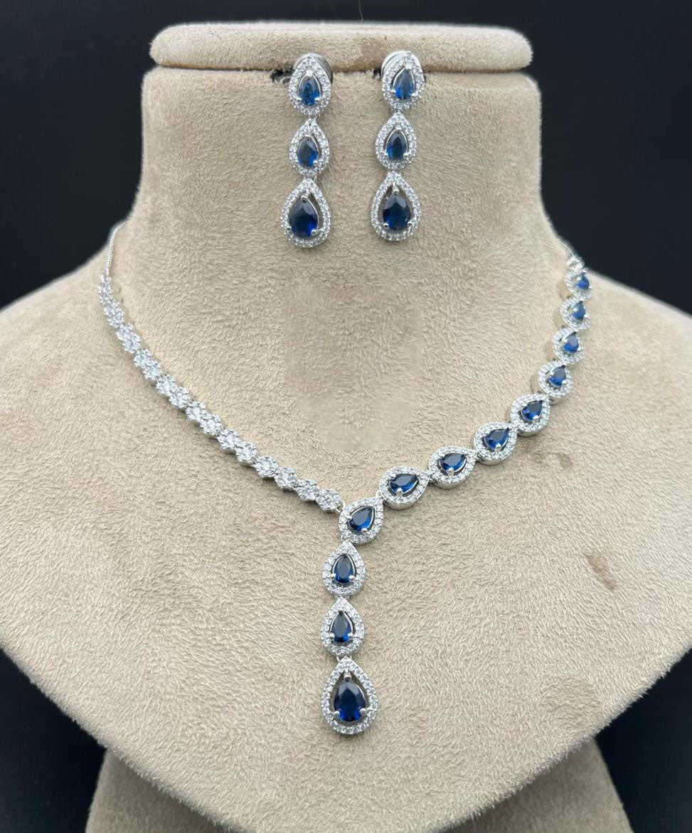 Pakistani Jewelry Inspired American Diamond Necklace Set for Engagement and Wedding Ceremonies