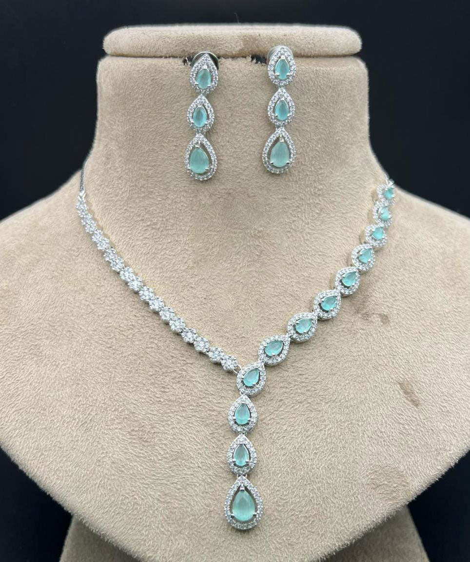 Pakistani Jewelry Inspired American Diamond Necklace Set for Engagement and Wedding Ceremonies