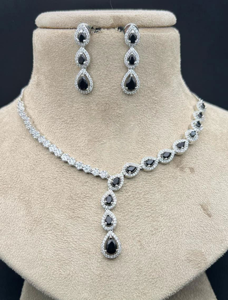 Pakistani Jewelry Inspired American Diamond Necklace Set for Engagement and Wedding Ceremonies