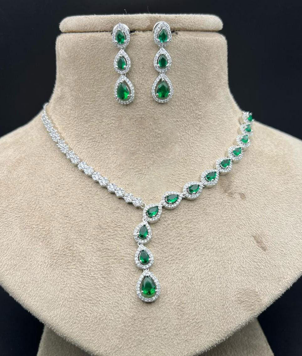 Pakistani Jewelry Inspired American Diamond Necklace Set for Engagement and Wedding Ceremonies