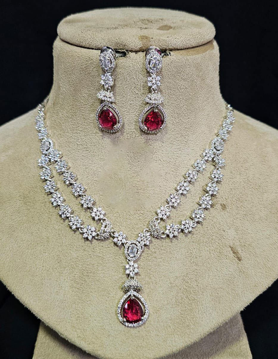 Beautiful AD Necklace Set with CZ Stones Bollywood Indian Jewelry for Bridal and Engagement