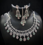 Gorgeous AD Choker Necklace with Maangtika Set CZ Stones for Engagement Bridal Pakistani Wedding Looks