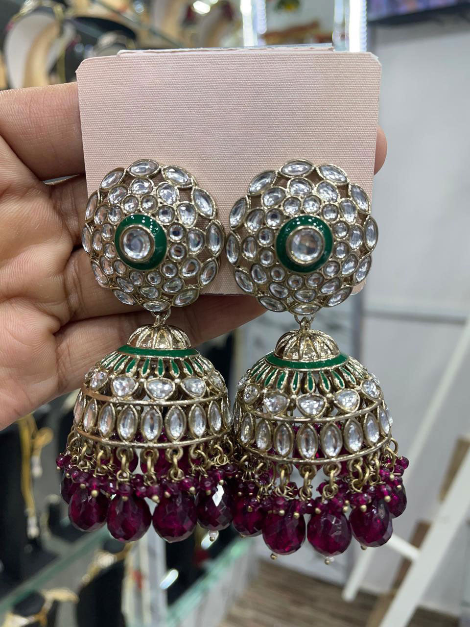 Handmade Kundan Earrings Indian and Pakistani Ethnic Jewelry for Weddings