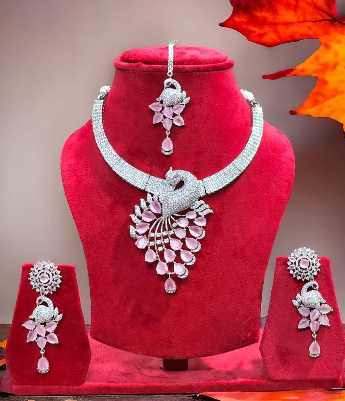 Gorgeous AD Choker Necklace Earrings Set with Maangtika CZ Stones for Engagement Weddings Looks for women