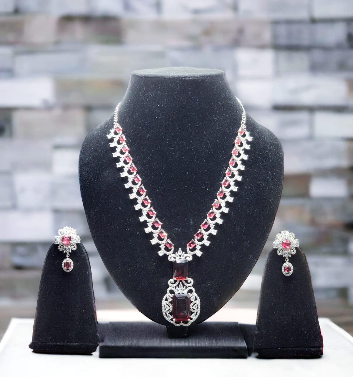 Beautiful American Diamond Necklace Earrings Set for Bridal Wedding Pakistani Jewelry with CZ Stones