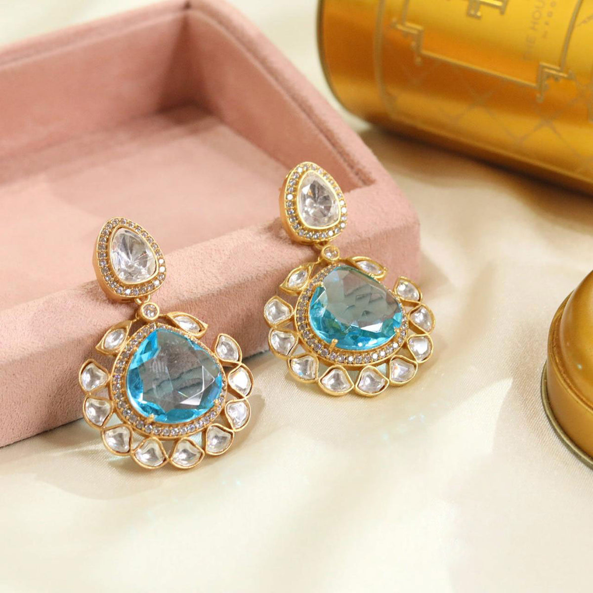 Bridal Jewelry Earrings with Bollywood Design and Clear Crystals for Weddings and Receptions