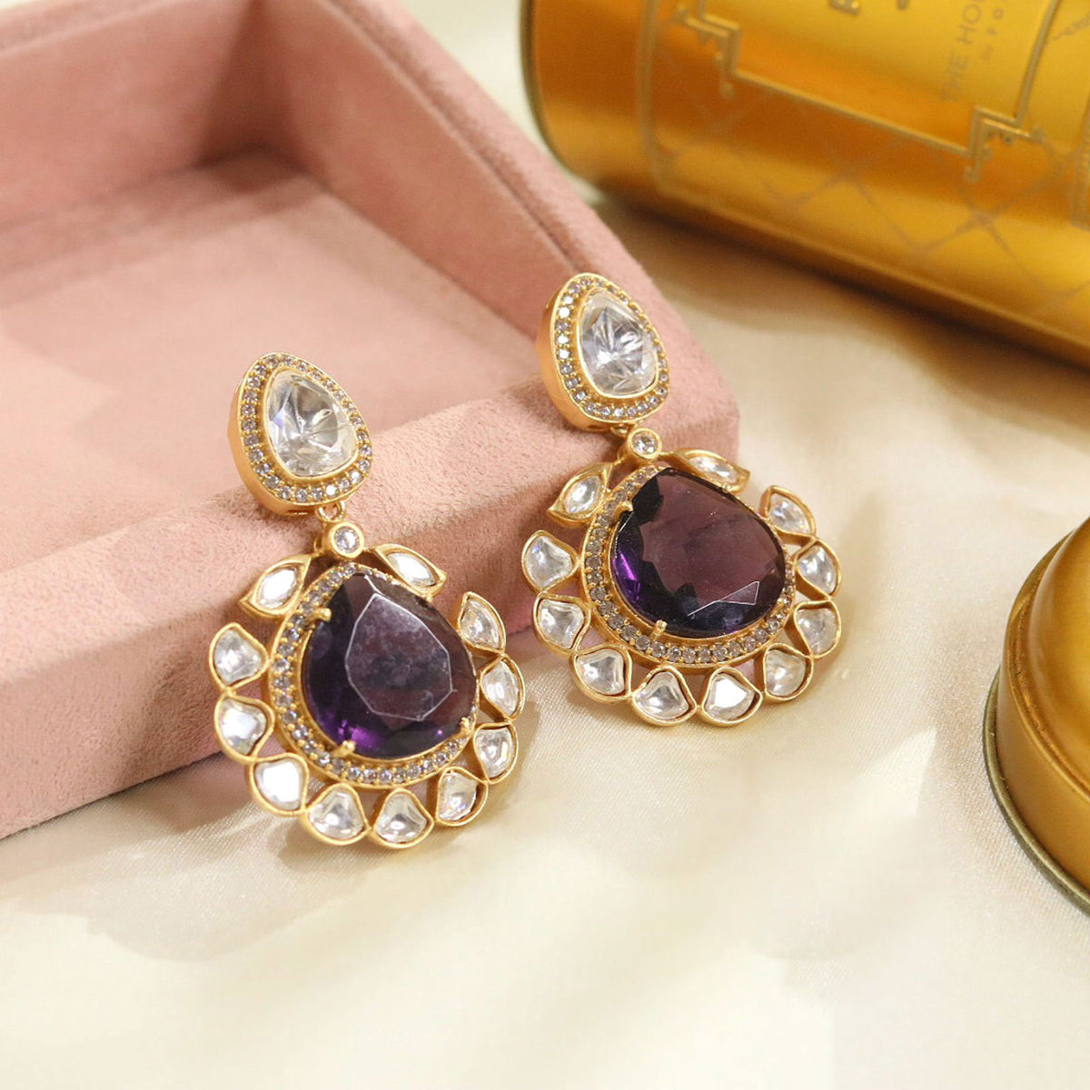 Bridal Jewelry Earrings with Bollywood Design and Clear Crystals for Weddings and Receptions