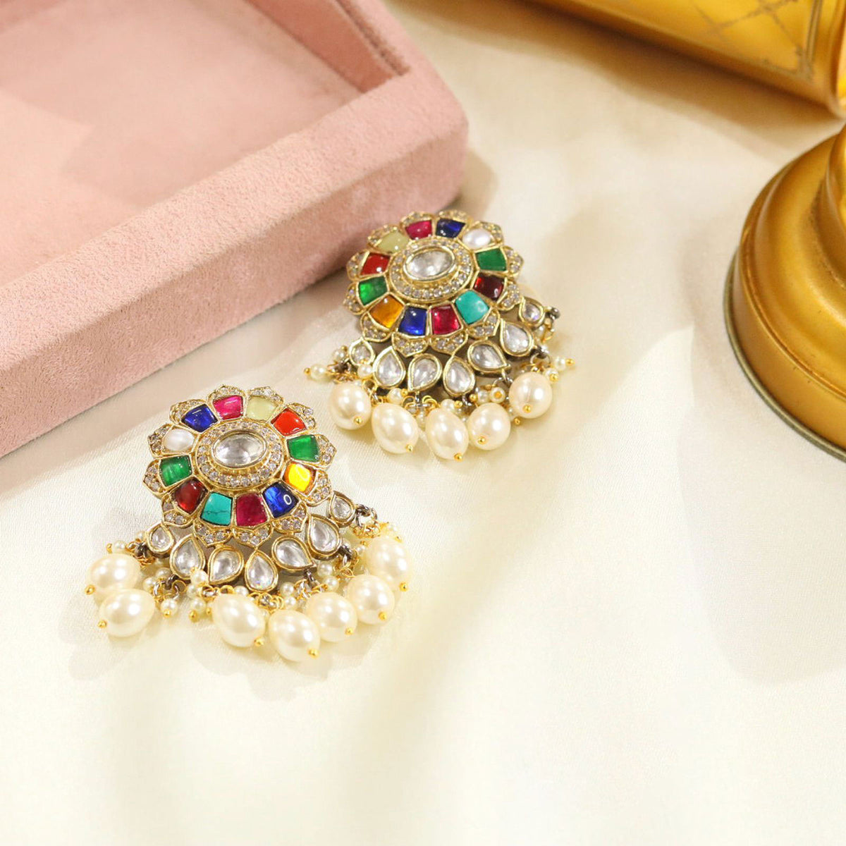 Traditional Indian Earrings with best Stone and Clear Crystals for Weddings and special events