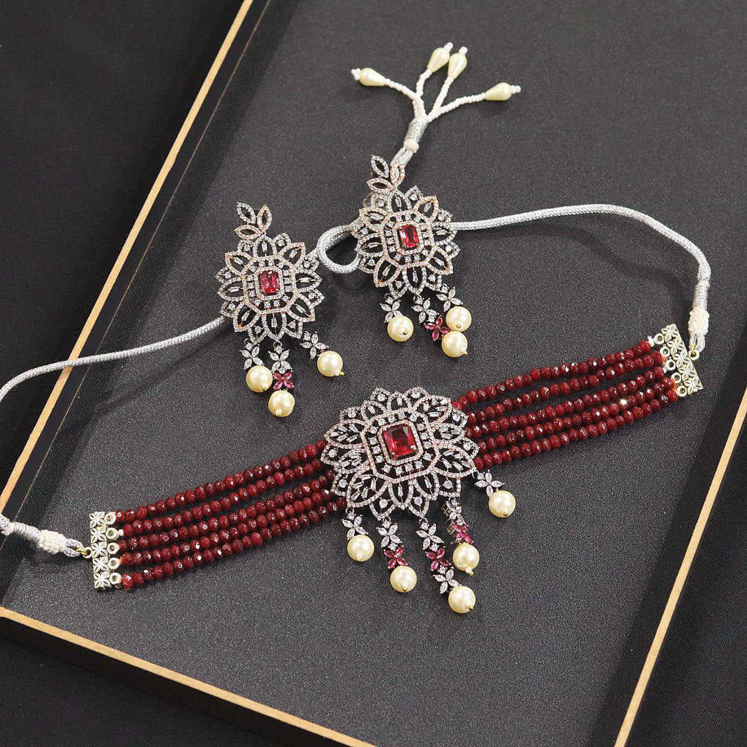 Pakistani Jewelry Inspired CZ Necklace Earrings AD Design for Weddings Engagements Special Occasions