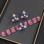 Bollywood Style Flower Shape American Diamond Choker Set with Necklace and Earrings for Bridal Wedding Engagement Occasions