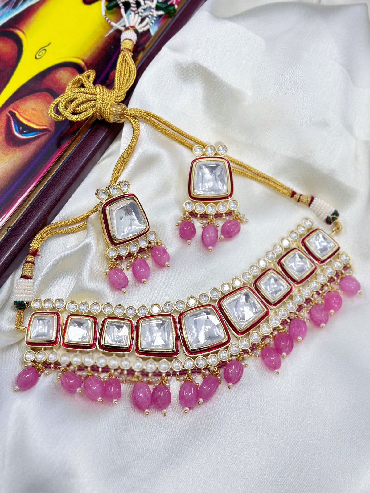 Bollywood CZ Necklace & Earrings Set for Weddings & Engagementments Elegant Sparkling Jewelry