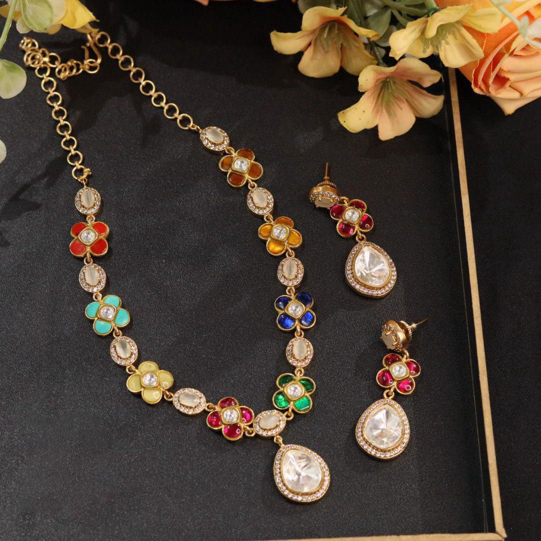 Pakistani Inspired Necklace Earrings Set Elegant and Chic for Contemporary Fashion for women