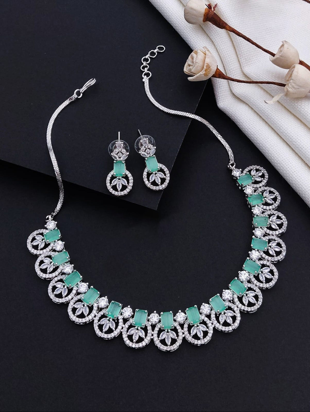 Exquisite Indian AD Necklace Earrings Handmade with Perfect American Diamond CZ Craftsmanship