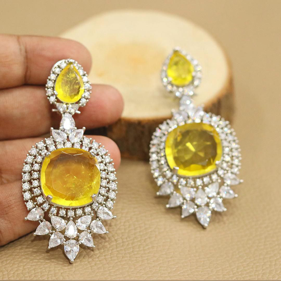 Handmade American Diamond tribal earrings with a unique ethnic design perfect for a bold and fashionable ethnic statement