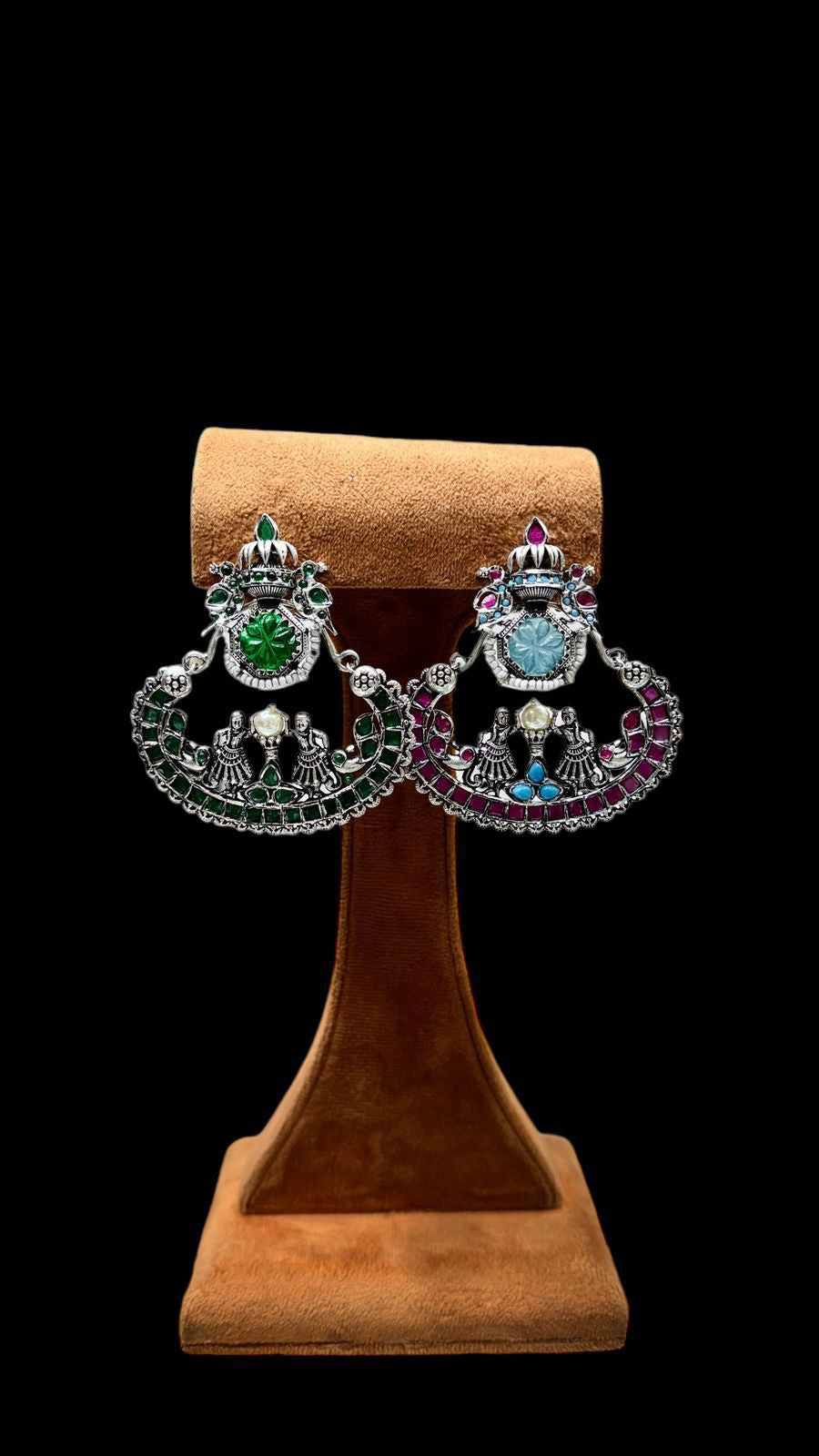 Tribal Inspired Indian Ethnic Earrings Curved Design With Detailed Stonework Stunning Traditional Design For Bridal