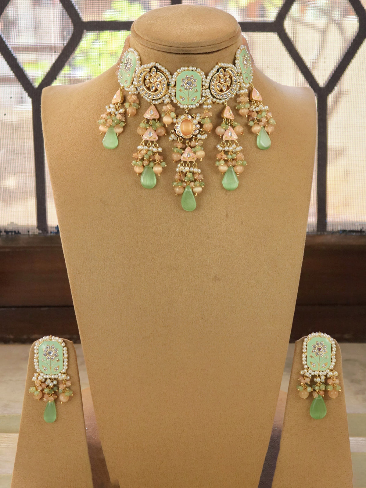 Handcrafted Indian bridal Necklace and earrings perfect for traditional wedding lookswith kundan