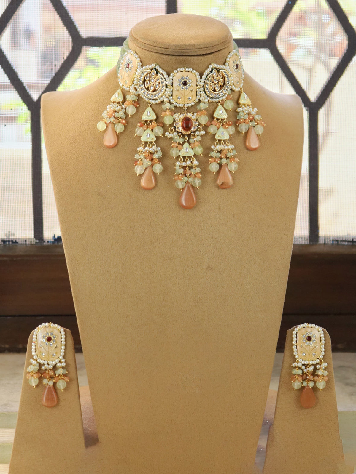 Handcrafted Indian bridal Necklace and earrings perfect for traditional wedding lookswith kundan