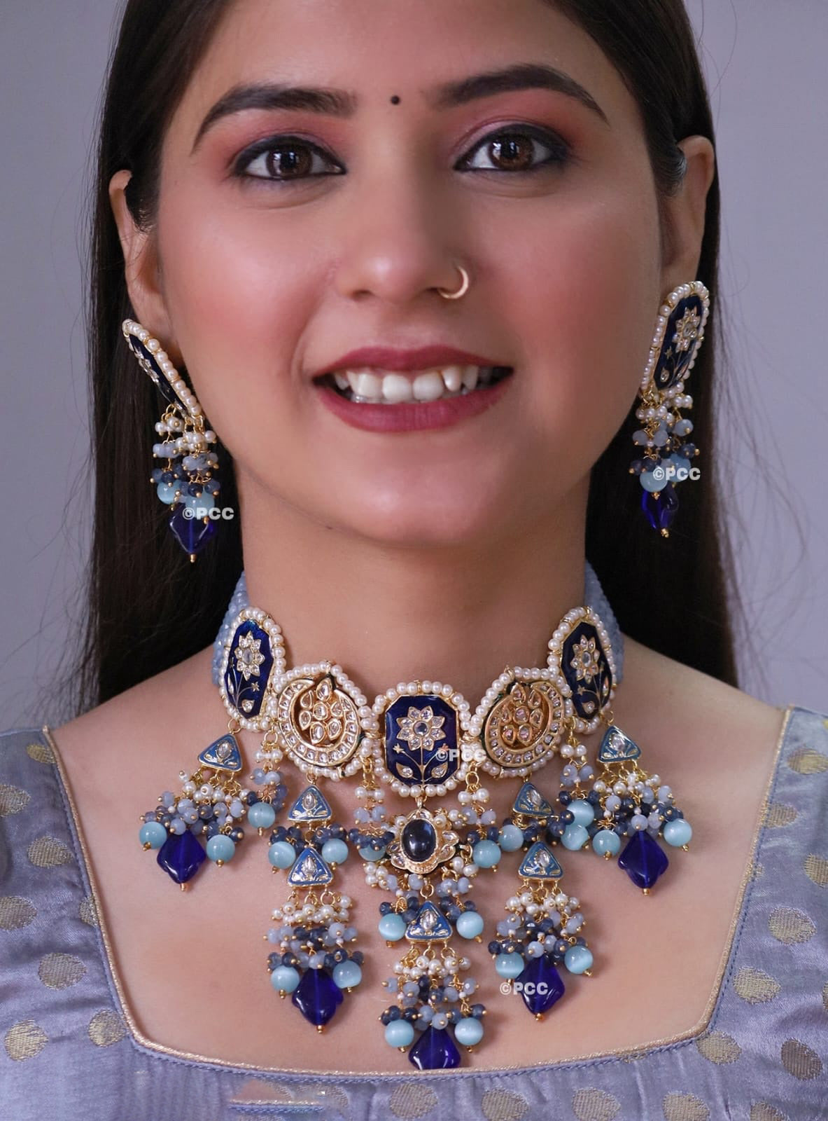 Handcrafted Indian bridal Necklace and earrings perfect for traditional wedding lookswith kundan