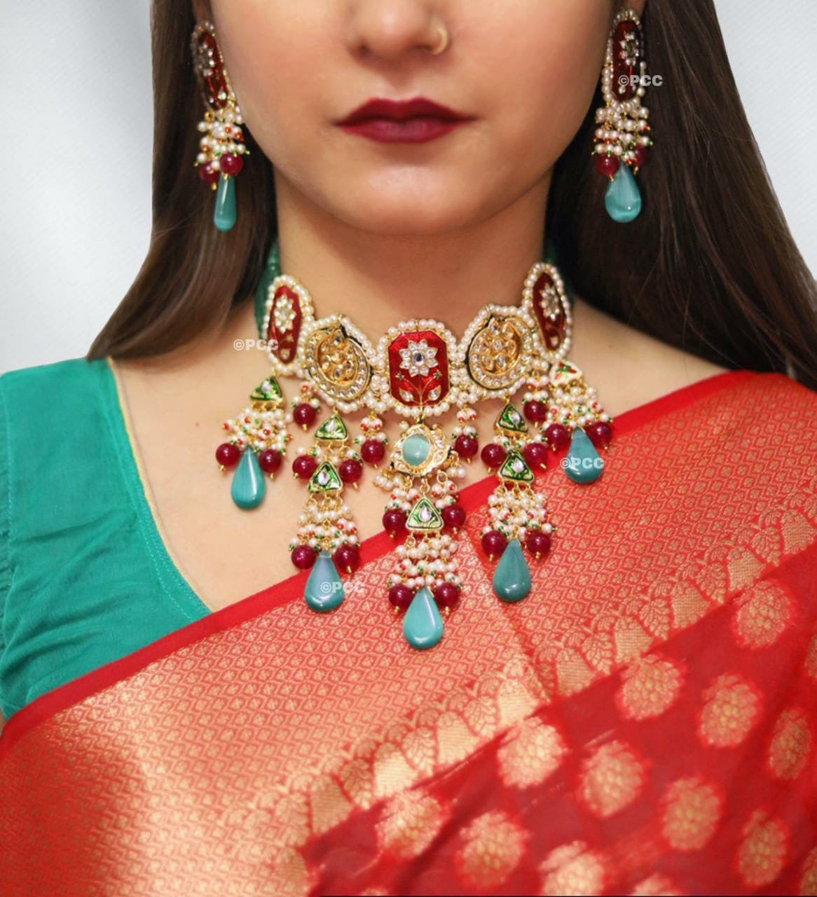 Handcrafted Indian bridal Necklace and earrings perfect for traditional wedding lookswith kundan