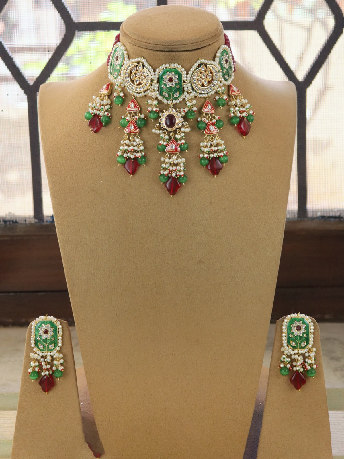 Handcrafted Indian bridal Necklace and earrings perfect for traditional wedding lookswith kundan