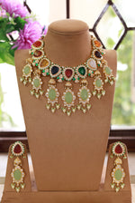 Pakistani AD Heart And Oval Shape Necklace Earrings Stunning and Stylish for a Beautiful Bridal Look
