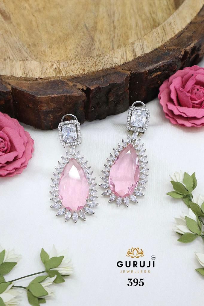 American Diamond Pear Shaped Topaz Earrings With Pakistani Handcrafted Premuim Natural Gemstone For Girls