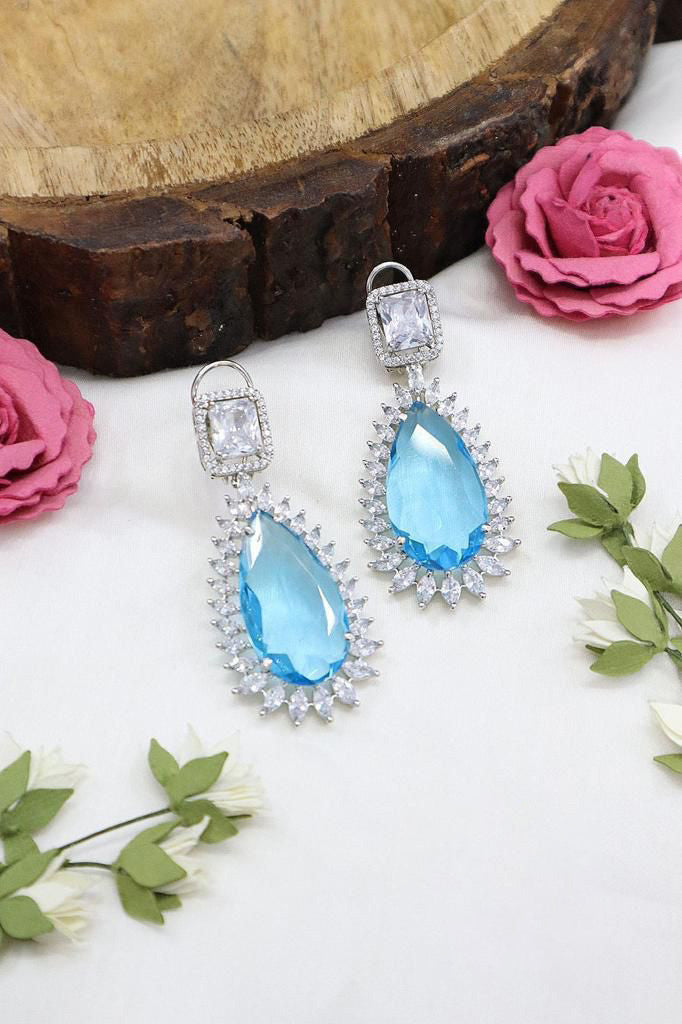 American Diamond Pear Shaped Topaz Earrings With Pakistani Handcrafted Premuim Natural Gemstone For Girls