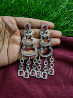 Layered Earrings Cascading Design With Multiple Tiers of American Diamonds Elegant and Stylish Geometric ModernDesign