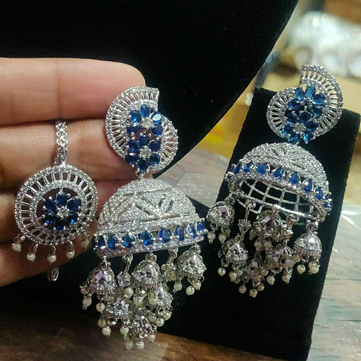 Dome Shaped Inspired American Diamond Earrings Indian Traditional Design For Enhancing Bridal Look