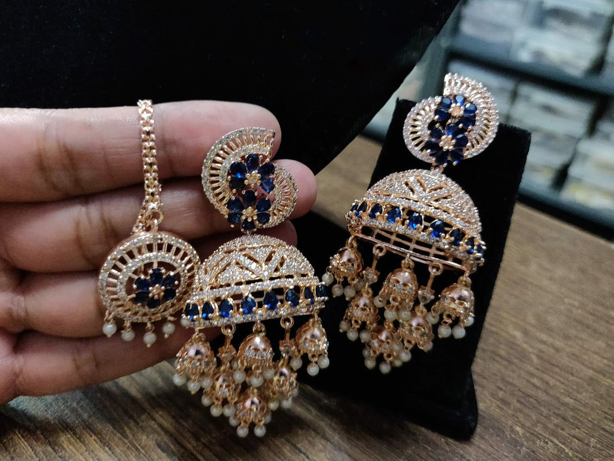 Dome Shaped Inspired American Diamond Earrings Indian Traditional Design For Enhancing Bridal Look