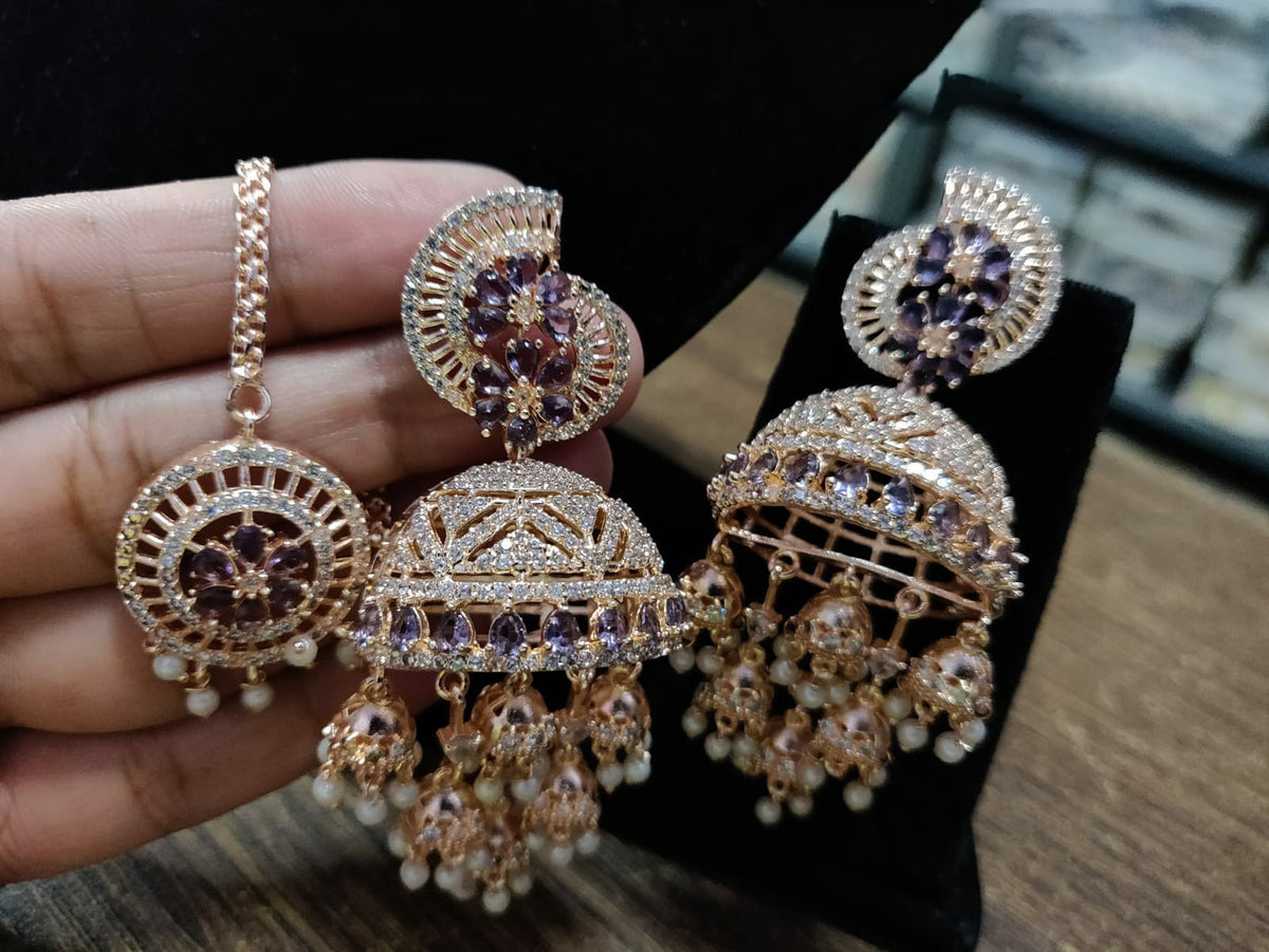 Dome Shaped Inspired American Diamond Earrings Indian Traditional Design For Enhancing Bridal Look